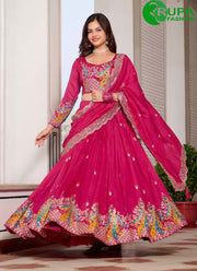 Pink Color Pure Vichitra Silk Embroidered, Sequins, Thread and Zari Work Readymade Lehenga Choli